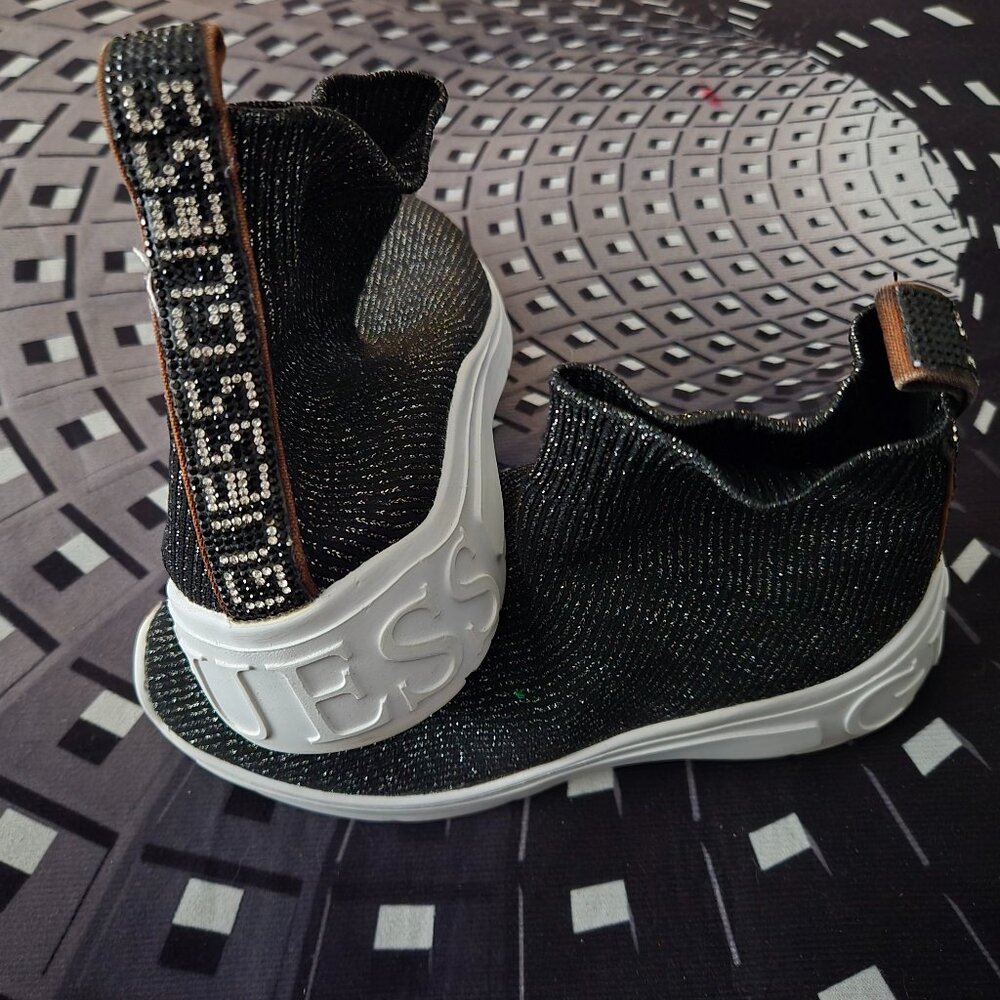 Guess Designer  Worn On Black and Silver High Top Slip On Sneaker Shoes Size 6.5